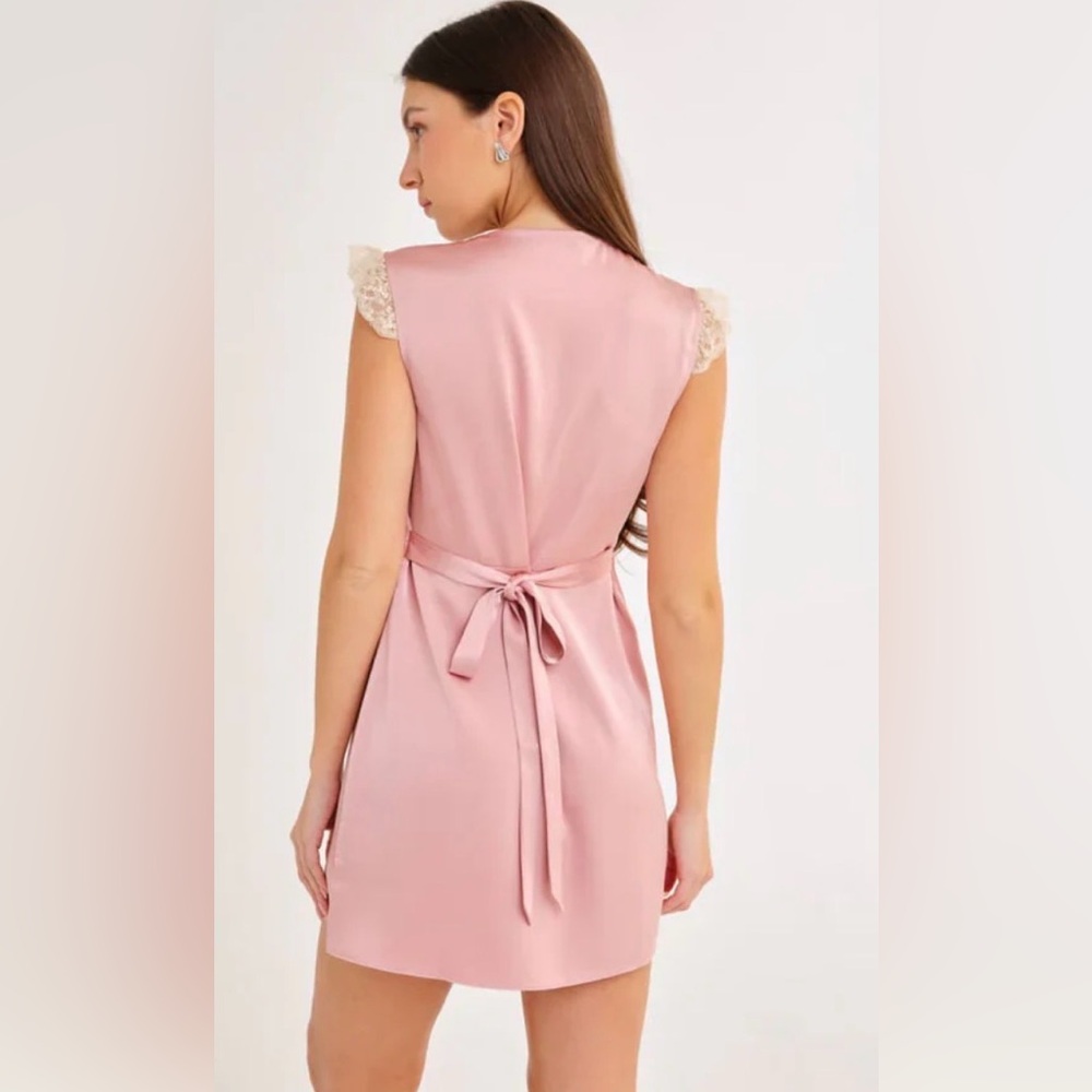 Rumored Honeycomb Tie Front Mini Dress in Blush - Picture 2 of 6